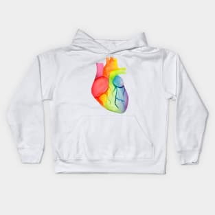 Watercolor Rainbow Heart (white) Kids Hoodie